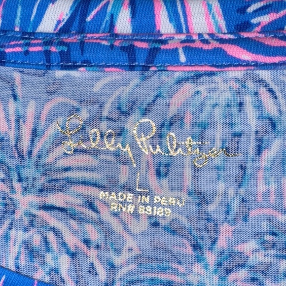 Lilly Pulitzer Blue Pink Sailboat Print Short Sleeve Flare Dress Size Large - Picture 3 of 9